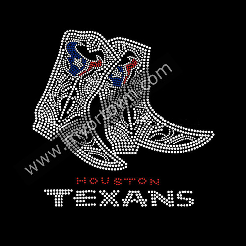 Rhinestone Bling Heat Transfer Iron On Texans Boot Design With T Shirt