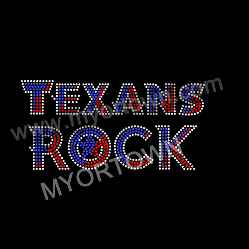 Texans Rock Text Rhinestone Transfer Iron On