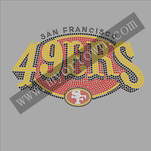 Wholesale Custom SAN FRANCISCO 49ERS Rhinestone Bling Heart Rhinestone  Transfer Iron on Ladies Shirt From m.