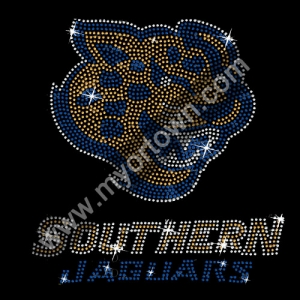 Southern Jaguars mascot Rhinestone Hot Fix Rhinestone Transfer