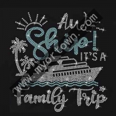 Aw Ship Family Trip bling hotfix iron on Rhinestone  transfer  30pcs