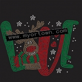 Love Christmas bling hotfix iron on Rhinestone  transfer  30pcs