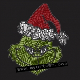 Grinch Face Merry Christmas bling hotfix iron on Rhinestone  transfer  30pcs