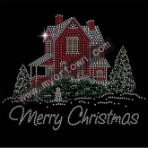 Hand Printed Merry Christmas bling hotfix iron on Rhinestone  transfer  30pcs