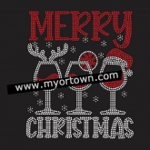 Merry Christmas Wins Design Rhinestone bling hotfix iron on Rhinestone  transfer  30pcs