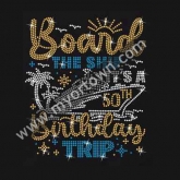 Wholesale Board the Ship Birthday Trip Rhinestone bling hotfix iron on Rhinestone  transfer  30pcs