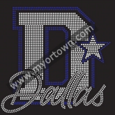 Dallas Cowboys Texas D and Star Bling Custom Motif Rhinestone Heat Transfer  30pcs