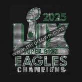 Eagles Super Bowl 2025 Champions Bling Custom Motif Rhinestone Heat Transfer  30pcs