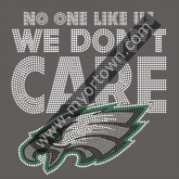 No one like us We Don't Care Eagles Bling Custom Motif Rhinestone Heat Transfer  30pcs