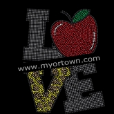 Love Heart Teacher Apple Bling Custom Motif Rhinestone Heat Transfer  30pcs