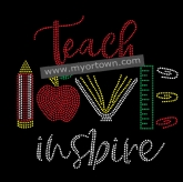 Teach Love inspire Bling Custom Motif Rhinestone Heat Transfer  30pcs