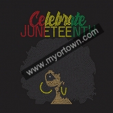 Celebrate Juneteenth Afro lady gold earrings Custom Motif Rhinestone Heat Transfer  30pcs