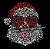 Rhinestone Santa with Heart Glasses  Merry Christmas Custom Motif Rhinestone Heat Transfer  30pcs