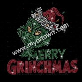 Merry Grinchmas Grinch Christmas Custom Motif Rhinestone Heat Transfer  30pcs