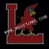 Vibrant Red Bird & L Initial Crystal Rhinestone Transfer  30pcs